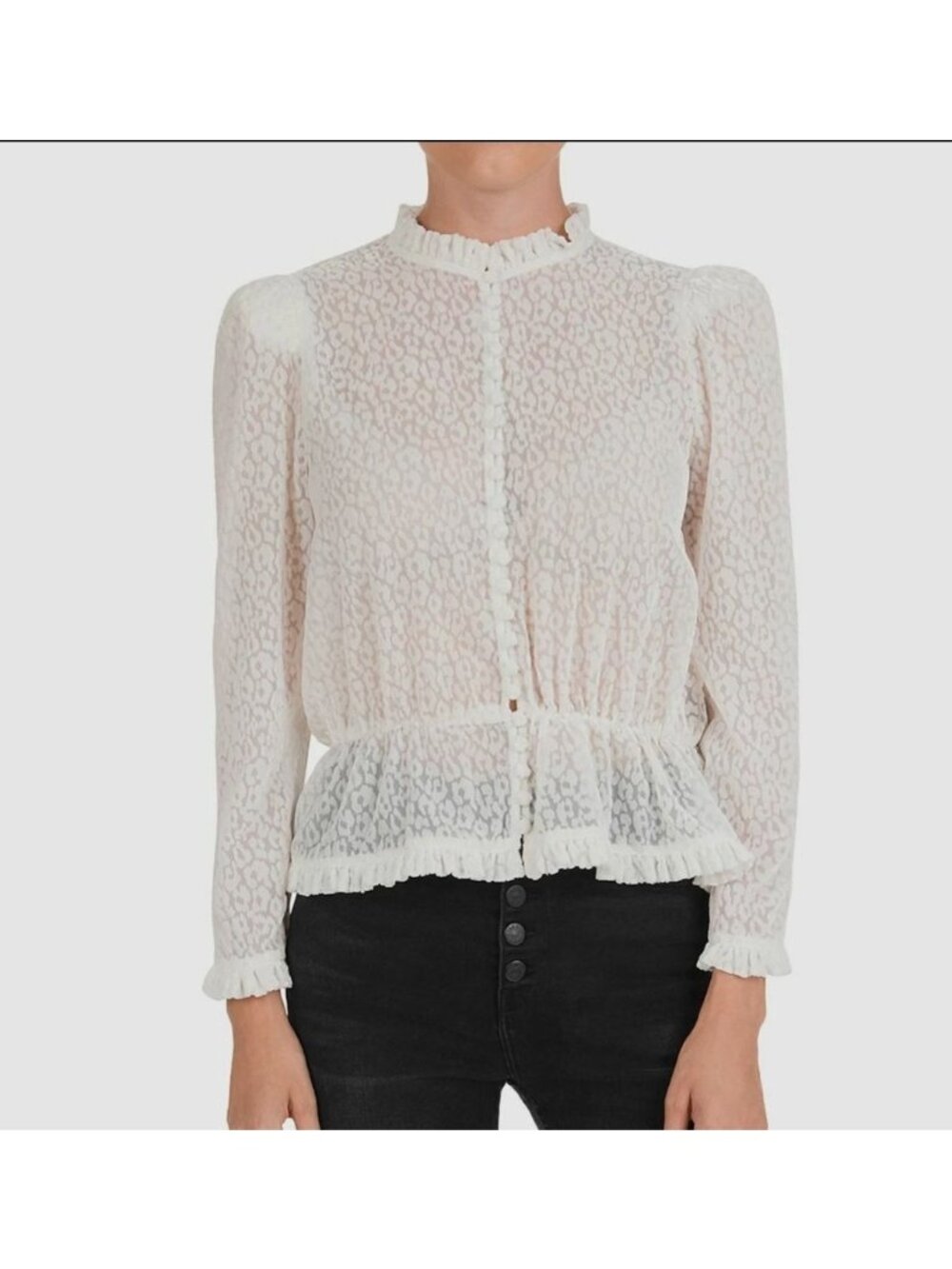 The Kooples Womens White Eyelet Ruffle Blouse size small XS Oversized Romantic